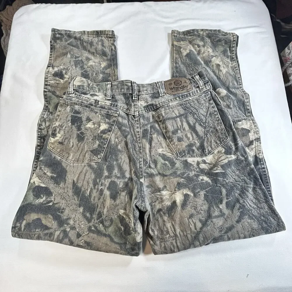 Vintage Wrangler Mossy Oak Camo Double Knee Pants Hunting Men's Size 34x32